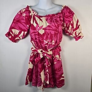 Flying Tomato Hawaiian Print Romper Pink And Red  Off-the-Shoulder Size Small